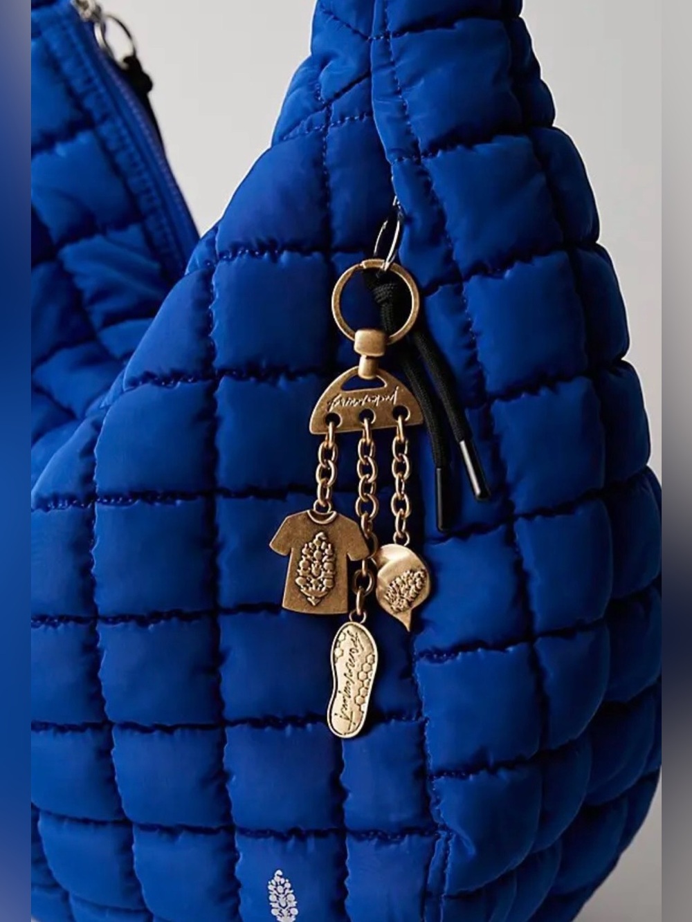 NWT Free People Movement Triple Charm Logo Keyring Bag Charm NEW Keychain Gift
